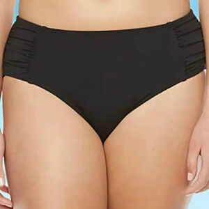 NEW Mynah Swim Bikini Bottom Plus‎ 22W Mid Rise Medium Coverage Ruched Black